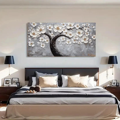 Elegant White Blossom Tree Wall Art Canvas Office Home Room Framed 120x60cm