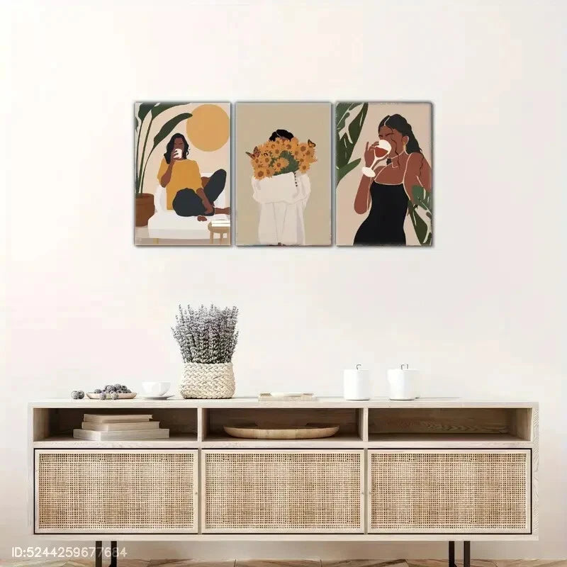 3pcs Black Female Art Poster Urban Art Metal Print Ready to Hang Art