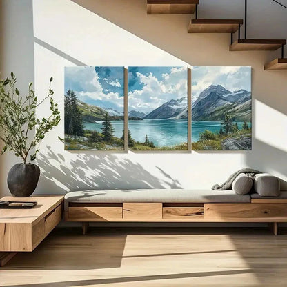 3pcs Mountain Lake Forest Natural Landscape Metal Print Ready to Hang Art