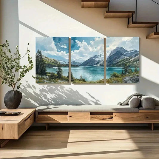 3pcs Mountain Lake Forest Natural Landscape Metal Print Ready to Hang Art