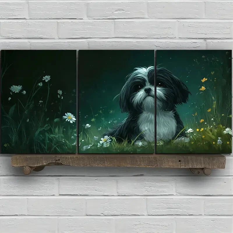 3pcs Charming Dog in Nature Theme Metal Print Ready to Hang Art