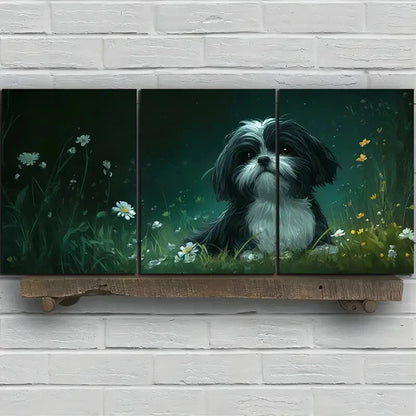 3pcs Charming Dog in Nature Theme Metal Print Ready to Hang Art