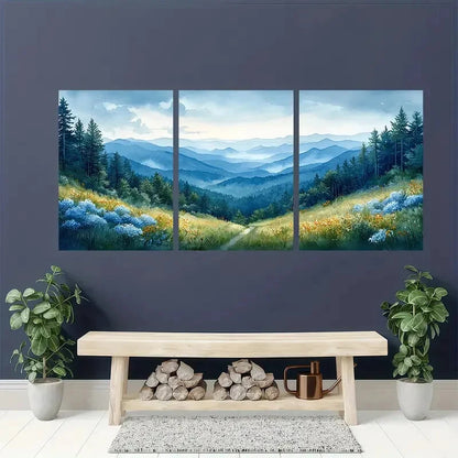 3pcs Watercolor Landscape of North Carolina Mounts Metal Print Ready to Hang Art