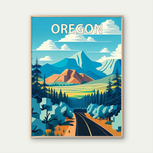 Oregon-Themed Vintage Forest & Mountain Travel Poster Print Wall Art