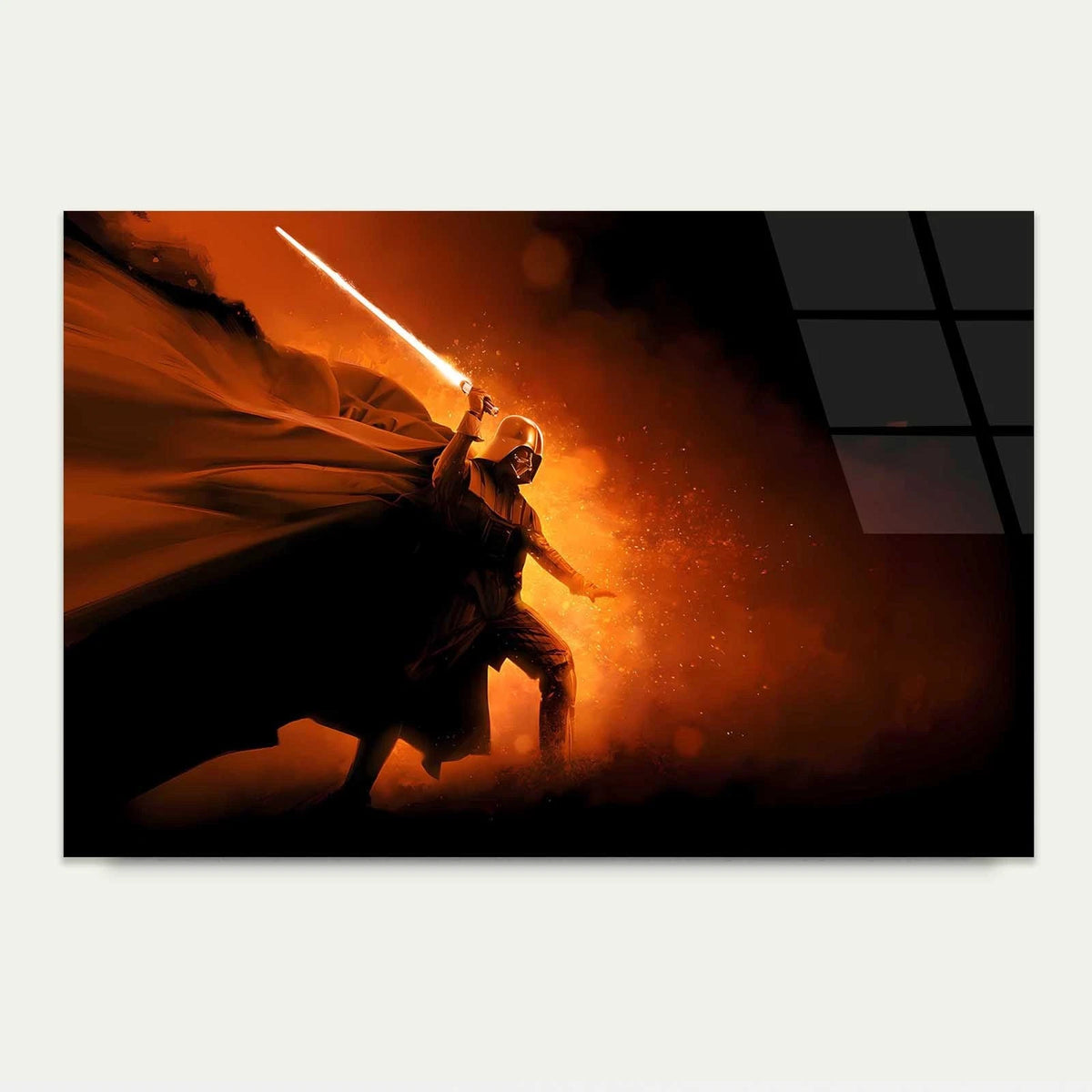 Warrior Raising Red Laser Sword Glass Printing Wall Art Australian Made Quality