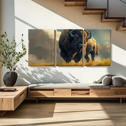 3pcs Artistic Bison Landscape Wildlife Art Metal Print Ready to Hang Art