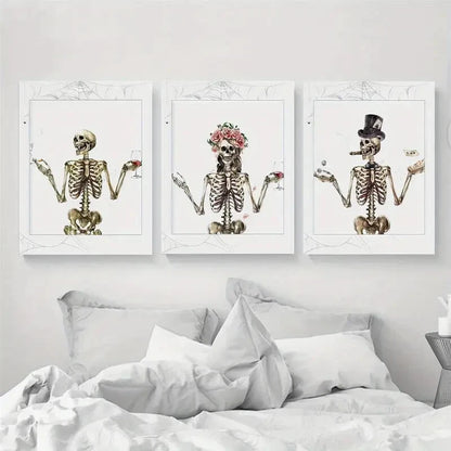 3pcs Spooky Season Halloween Skeleton Watercolor Metal Print Ready to Hang Art