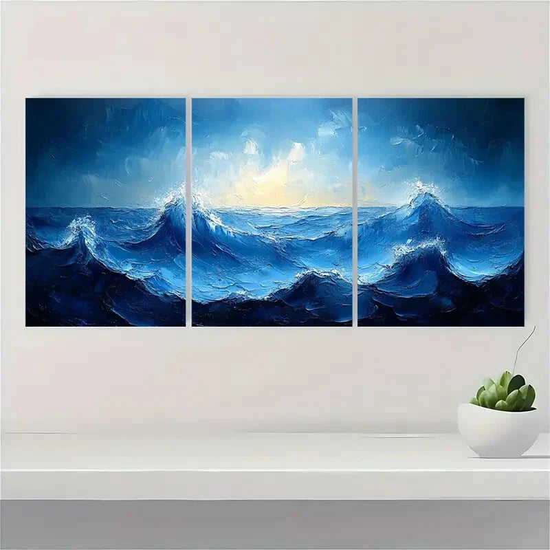 3pcs Blue and White Sea Painting Metal Print Ready to Hang Art