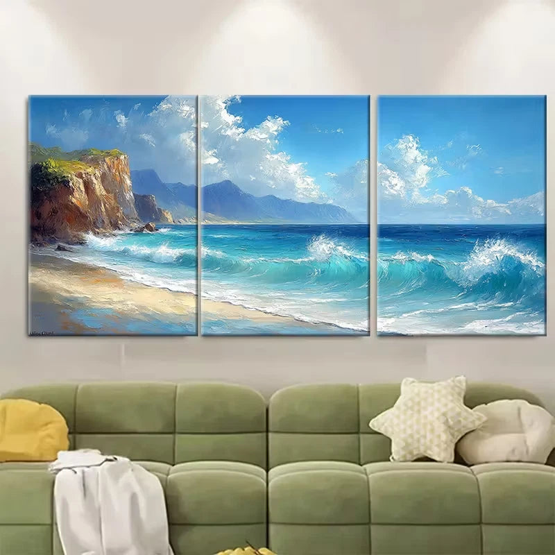 3pcs Caribbean Beach Sea with Bold Cliffs Metal Print Ready to Hang Art