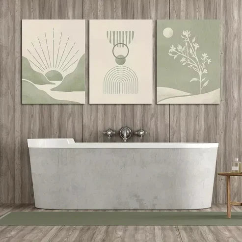 3pcs Sage Green Mid Century Modern Art Canvas Framed 60X90cm - High Quality Print 100% Australian Made Wall Canvas Ready to Hang