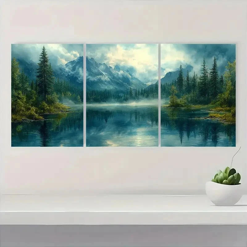 3pcs Barclay Lake Mountain Watercolor Landscape Metal Print Ready to Hang Art