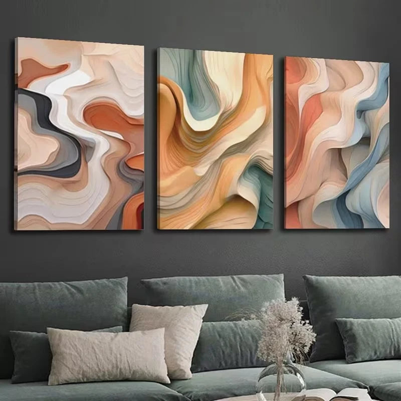 3pcs Abstract Colorful Wavy Lines Wall Art Set Canvas Framed 40x60cm – High Quality Print, 100% Australian Made, Ready to Hang