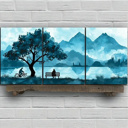 3pcs Reflection of Trees on The Lake Surface Metal Print Ready to Hang Art