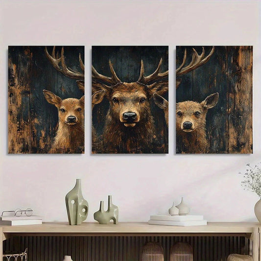 3pcs Rustic Deer Vintage Farmhouse Style Metal Print Ready to Hang Art
