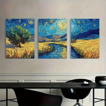 3pcs Van Gogh Starry Night Oil Paintings Metal Print Ready to Hang Art