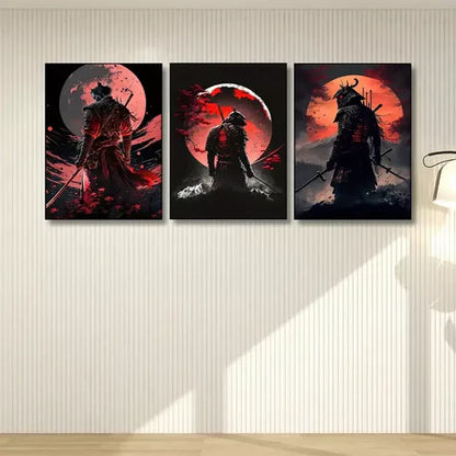 3pcs Cherry Blossom Sunset Japanese Samurai Wall Art Set Canvas Unframed - High Quality Print 100% Australian Made Wall Canvas