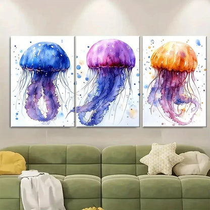 3pcs Jellyfish Gracefully Swimming EI Wall Art Set Canvas Framed 40x60cm - High Quality Print 100% Australian Made Wall Canvas Ready to Hang