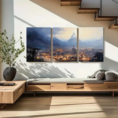 3pcs Mountain Landscape Cathedral Silhouette Metal Print Ready to Hang Art