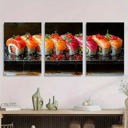 3pcs Abstract Sushi Oil Painting Metal Print Ready to Hang Art