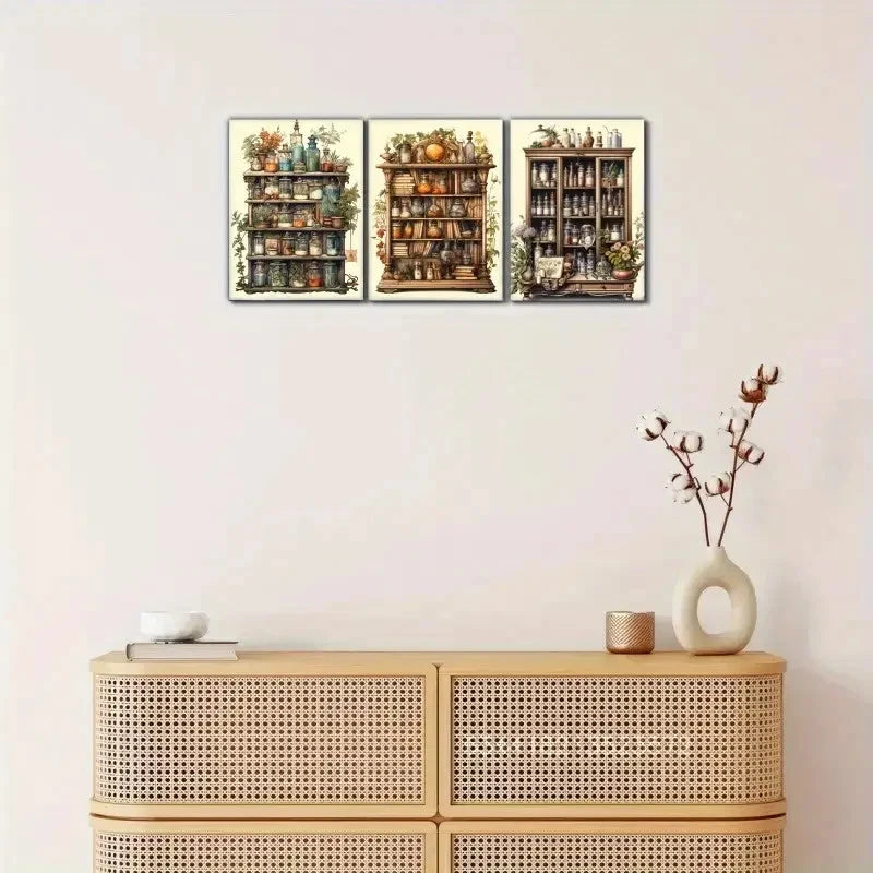 3pcs Medicine Cabinet Art Prints Vintage Wall Art Metal Print Ready to Hang Art