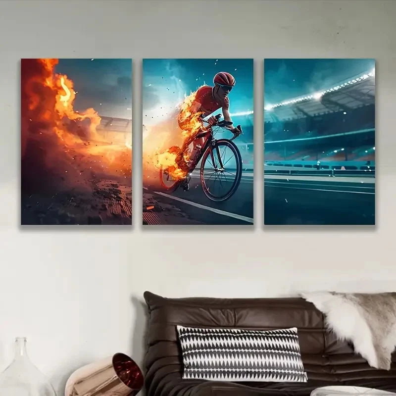 3pcs Cycling Athlete Wall Art Set Canvas Framed 60x90cm - High Quality Print 100% Australian Made Wall Canvas Ready to Hang