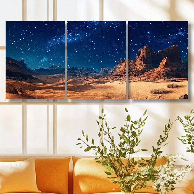 3pcs Desert Night Sky Starry Landscape Painting Metal Print Ready to Hang Art