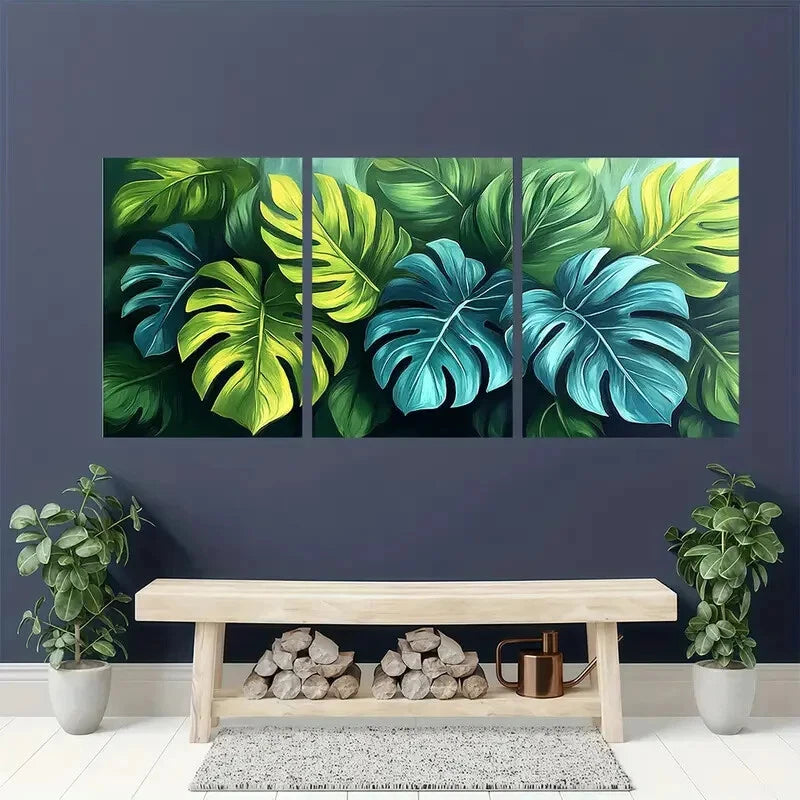 3pcs Minimalist Tropical Monstera Leaf Metal Print Ready to Hang Art