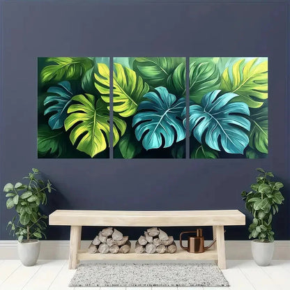 3pcs Minimalist Tropical Monstera Leaf Metal Print Ready to Hang Art