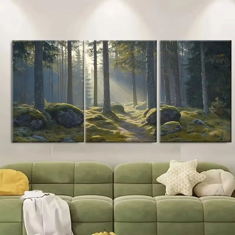 3pcs Black Forest in Morning Mist Metal Print Ready to Hang Art