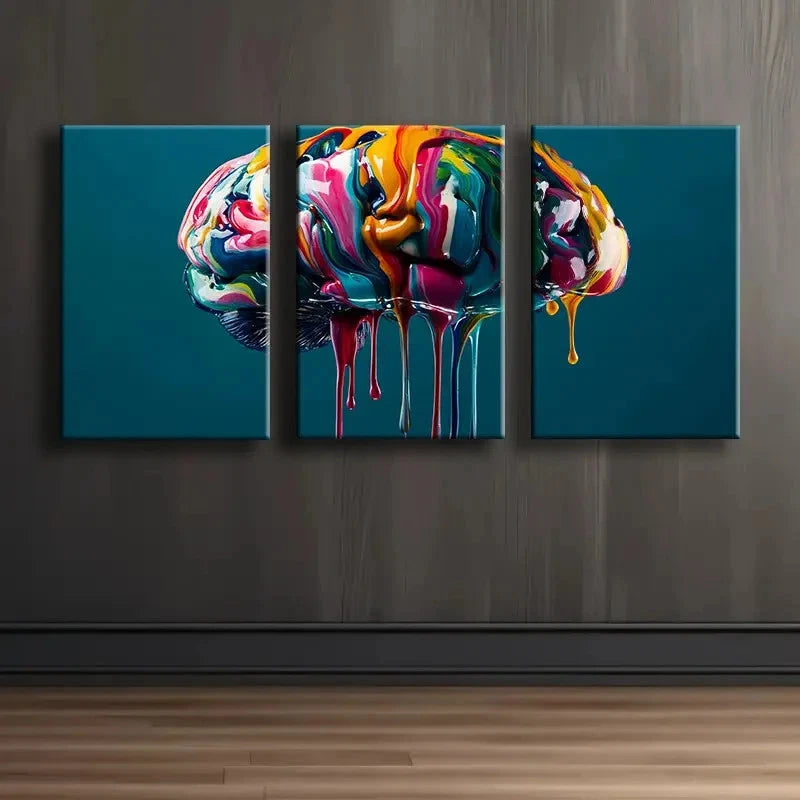 3pcs Colorful Abstract Brain Art Wall Art Set Canvas Framed 50x70cm - High Quality Print 100% Australian Made Wall Canvas Ready to Hang