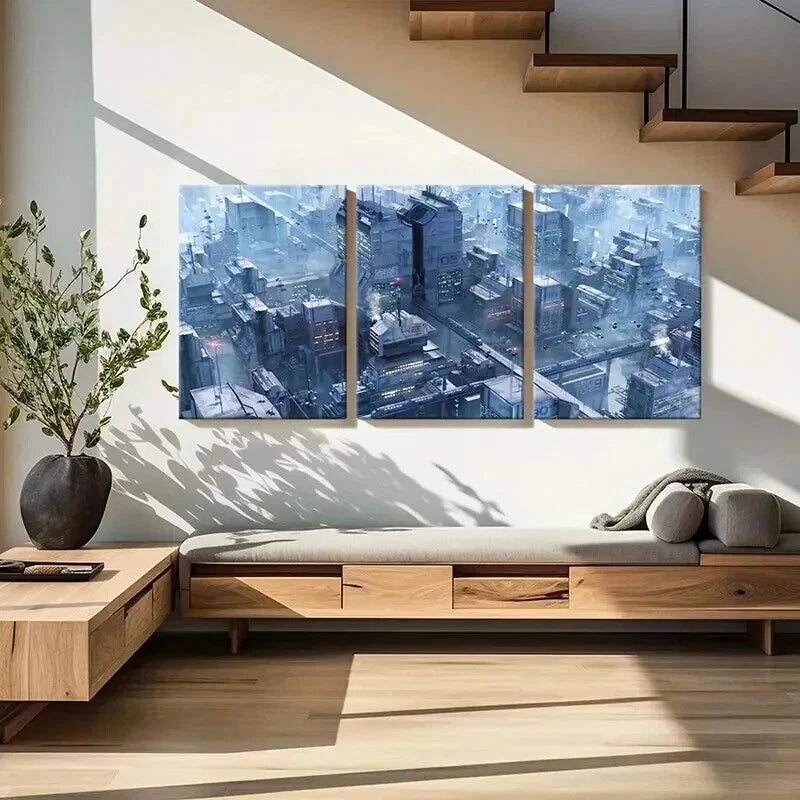 3pcs Future City Japanese Classic Anime Wall Art Set Canvas Framed 40x60cm - High Quality Print 100% Australian Made Wall Canvas Ready to Hang