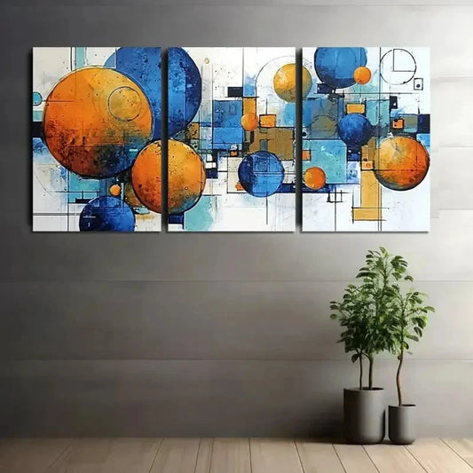 3pcs Abstract Geometric Shapes Painting Metal Print Ready to Hang Art