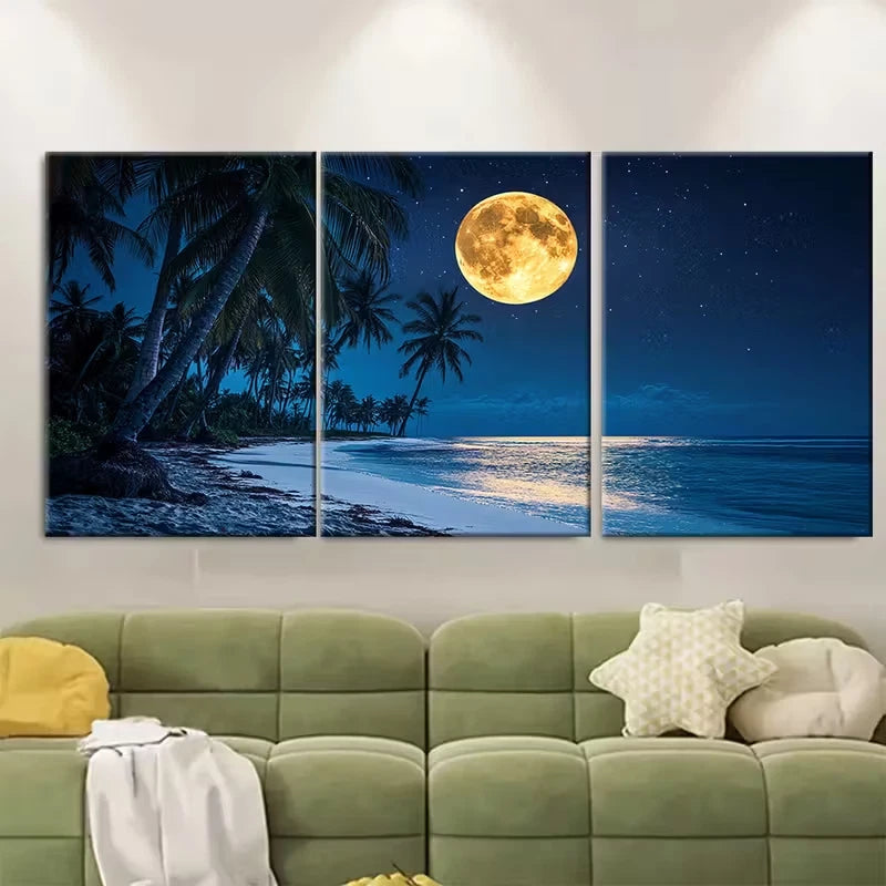 3pcs Tropical Palm Trees Night Sky Metal Print Ready to Hang Art