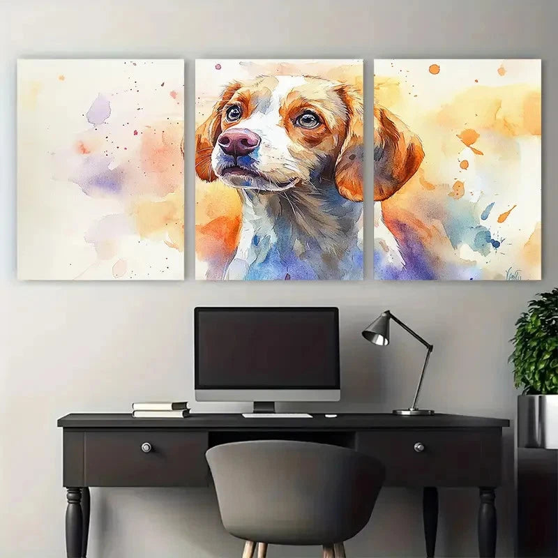3pcs Vibrant Dog Portrait Pet Memorial Puppy Metal Print Ready to Hang Art