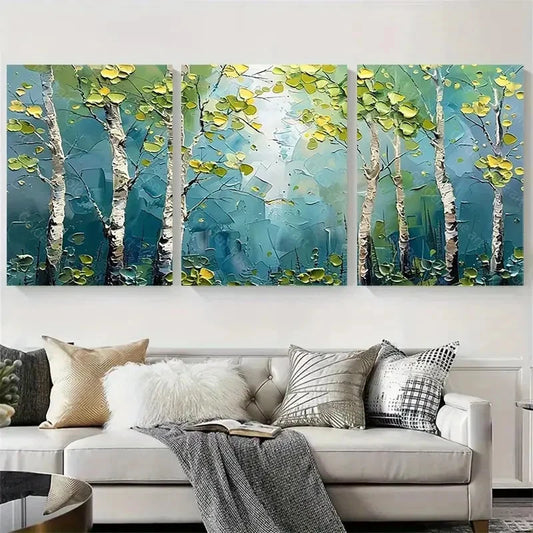 3pcs Abstract Birch Trees Spring Greenery Wall Art Set Canvas Framed 40x60cm - High Quality Print 100% Australian Made Wall Canvas Ready to Hang