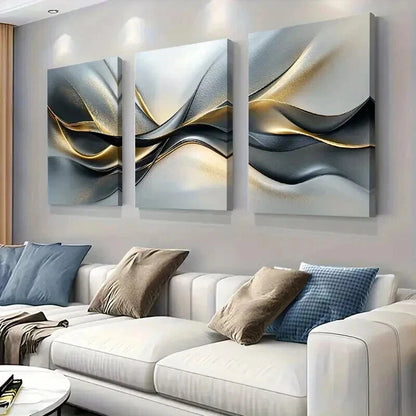 3pcs Elegant Silver Black And Golden Wall Art Set Canvas Framed 40x60cm - High Quality Print 100% Australian Made Wall Canvas Ready to Hang