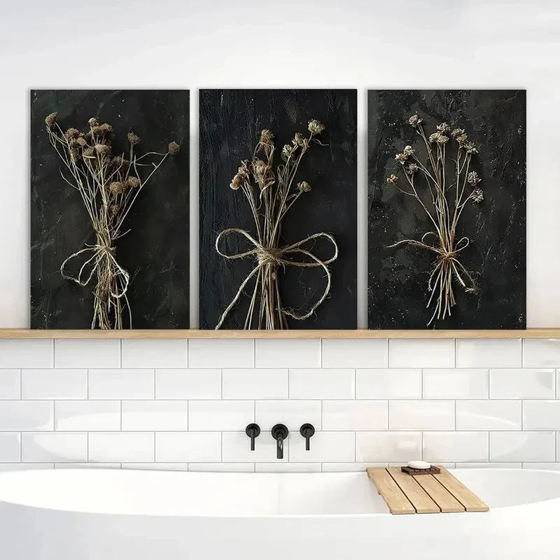 3pcs Painting Moody Vintage Black Floral Metal Print Ready to Hang Art
