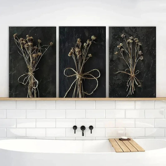 3pcs Painting Moody Vintage Black Floral Metal Print Ready to Hang Art
