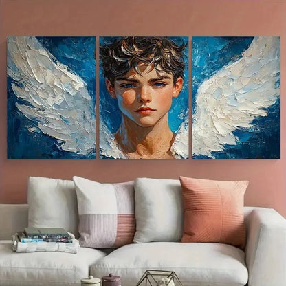 3pcs Realistic Male Figure with Wings Design Metal Print Ready to Hang Art