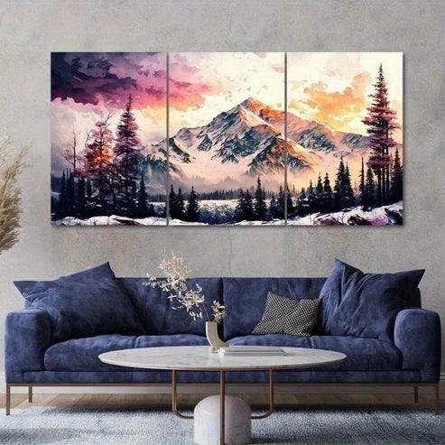3pcs Abstract Snow Mountain Forest Wall Art Canvas Unframed - High Quality Print 100% Australian Made Wall Canvas