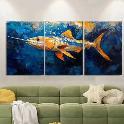 3pcs Swordfish Painting Sea Animals RO Wall Art Set Canvas Framed 50x70cm - High Quality Print 100% Australian Made Wall Canvas Ready to Hang