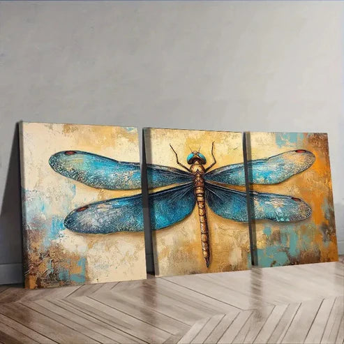 3pcs Blue Dragonfly Wall Art Set Canvas Unframed - High Quality Print 100% Australian Made Wall Canvas