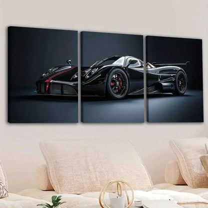 3pcs Abstract Black Cool Sports Car Racing Car Wall Art Set Canvas Unframed - High Quality Print 100% Australian Made Wall Canvas