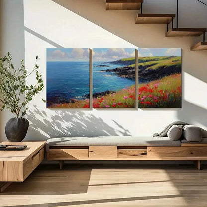 3pcs Vibrant Ocean Waves Rocky Shoreline Metal Print Ready to Hang Art