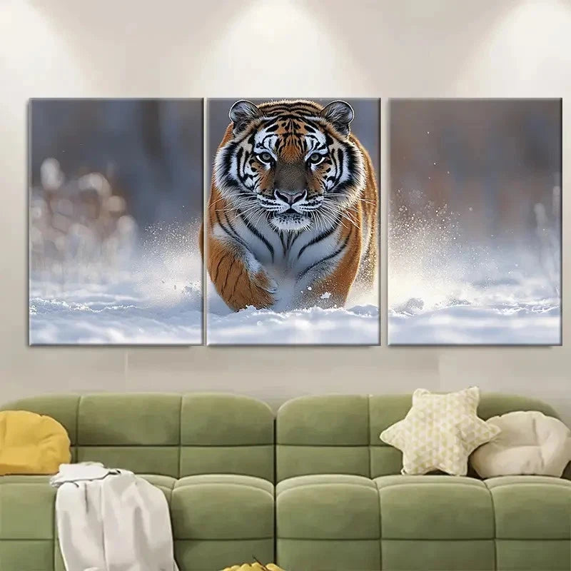3pcs Snowy Tiger Vivid Wildlife SR Wall Art Set Canvas Framed 40x60cm - High Quality Print 100% Australian Made Wall Canvas Ready to Hang