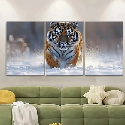 3pcs Snowy Tiger Vivid Wildlife SR Wall Art Set Canvas Framed 40x60cm - High Quality Print 100% Australian Made Wall Canvas Ready to Hang