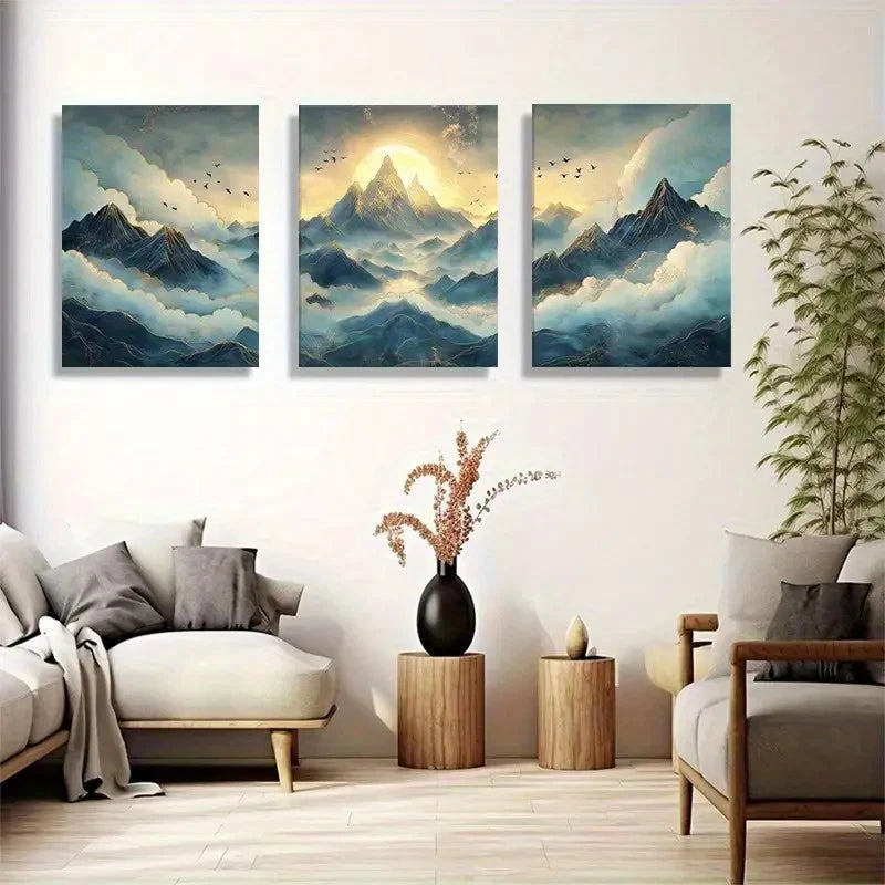 3pcs Stunning Mountain and Cloud Wall Art Metal Print Ready to Hang Art