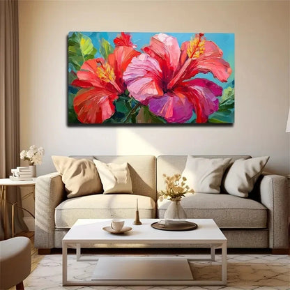 Vibrant Red Hibiscus Flowers Wall Art Canvas Office Home Room Framed 120x60cm