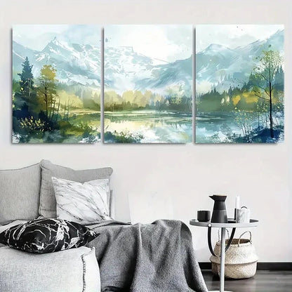 3pcs Tranquil Nature Scene with Pine Trees Metal Print Ready to Hang Art