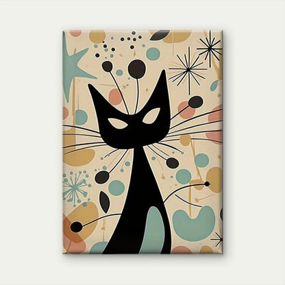 Stylized Mid-Century Modern Black Cat 60x90cm Metal Print Ready to Hang